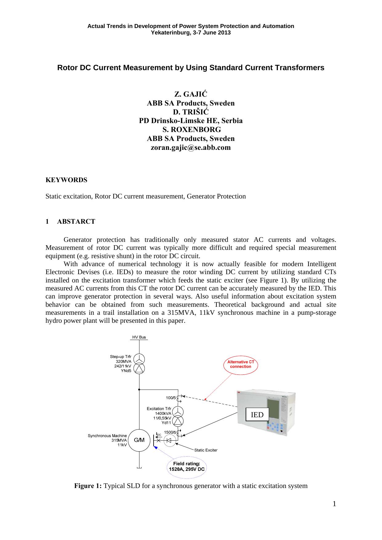 Rotor DC Current Measurement by Using Standard Current Transformers by GAJIĆ Z