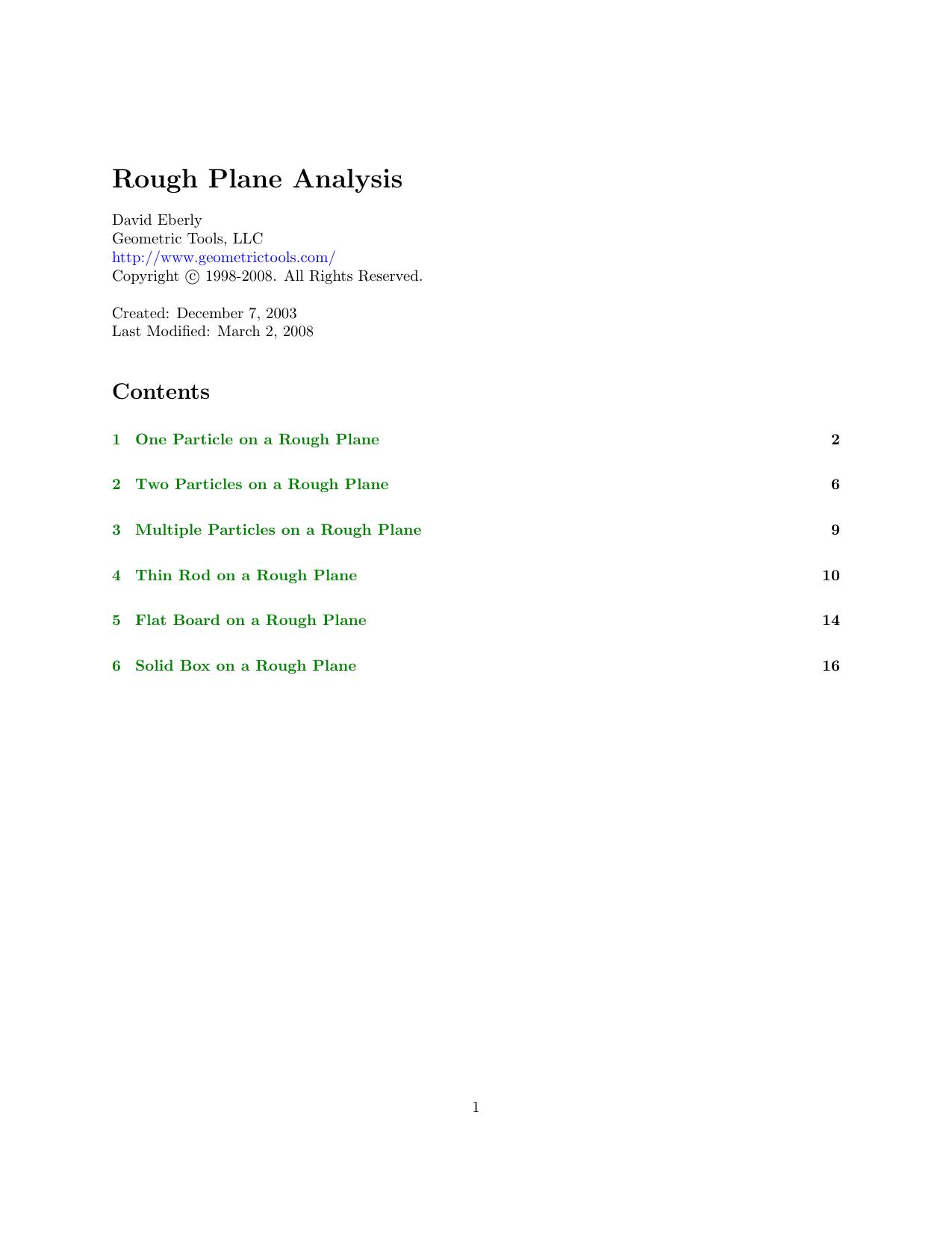 Rough Plane Analysis by David Eberly