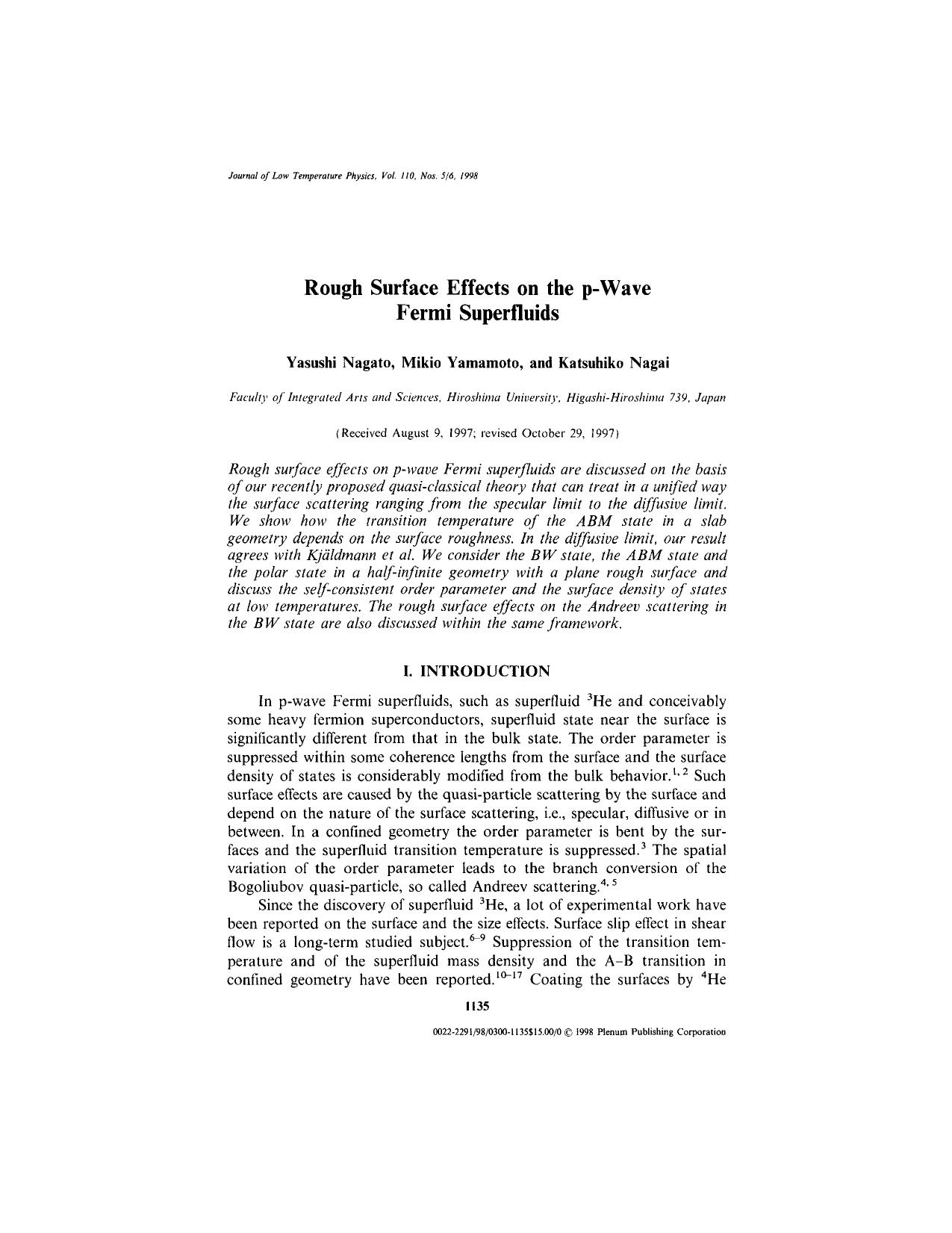 Rough Surface Effects on the p-Wave Fermi Superfluids by Unknown
