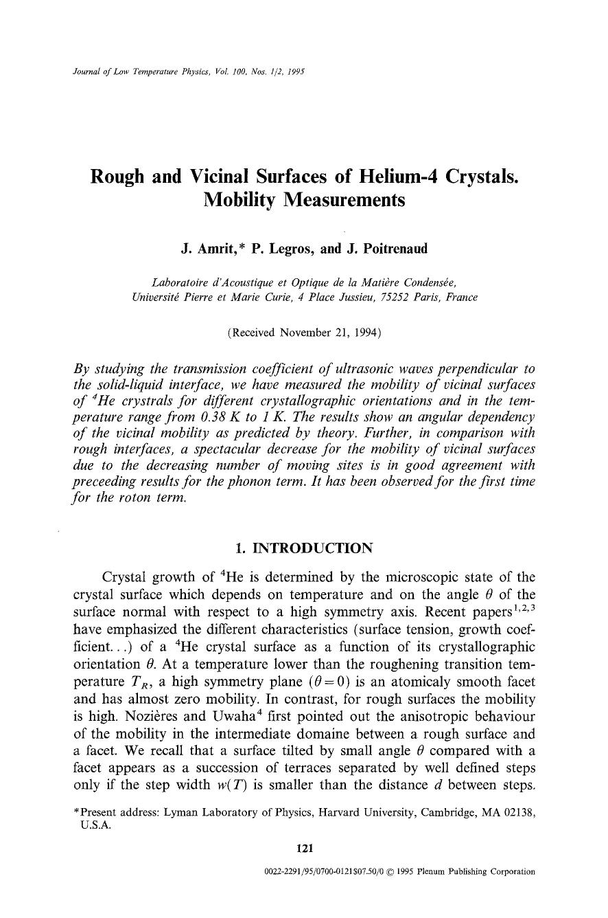 Rough and vicinal surfaces of helium-4 crystals. Mobility measurements by Unknown