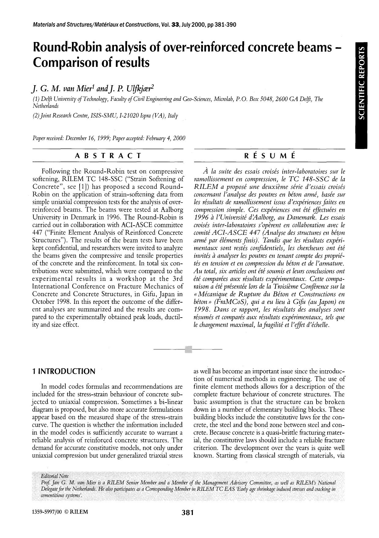 Round-Robin analysis of over-reinforced concrete beams—Comparison of results by Unknown