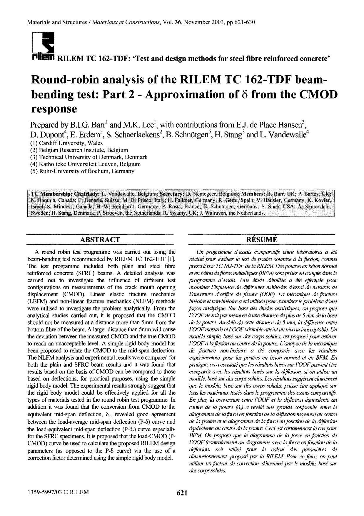 Round-robin analysis of the RILEM TC 162-TDF beam-bending test: Part 2—Approximation of δ from the CMOD response by Unknown
