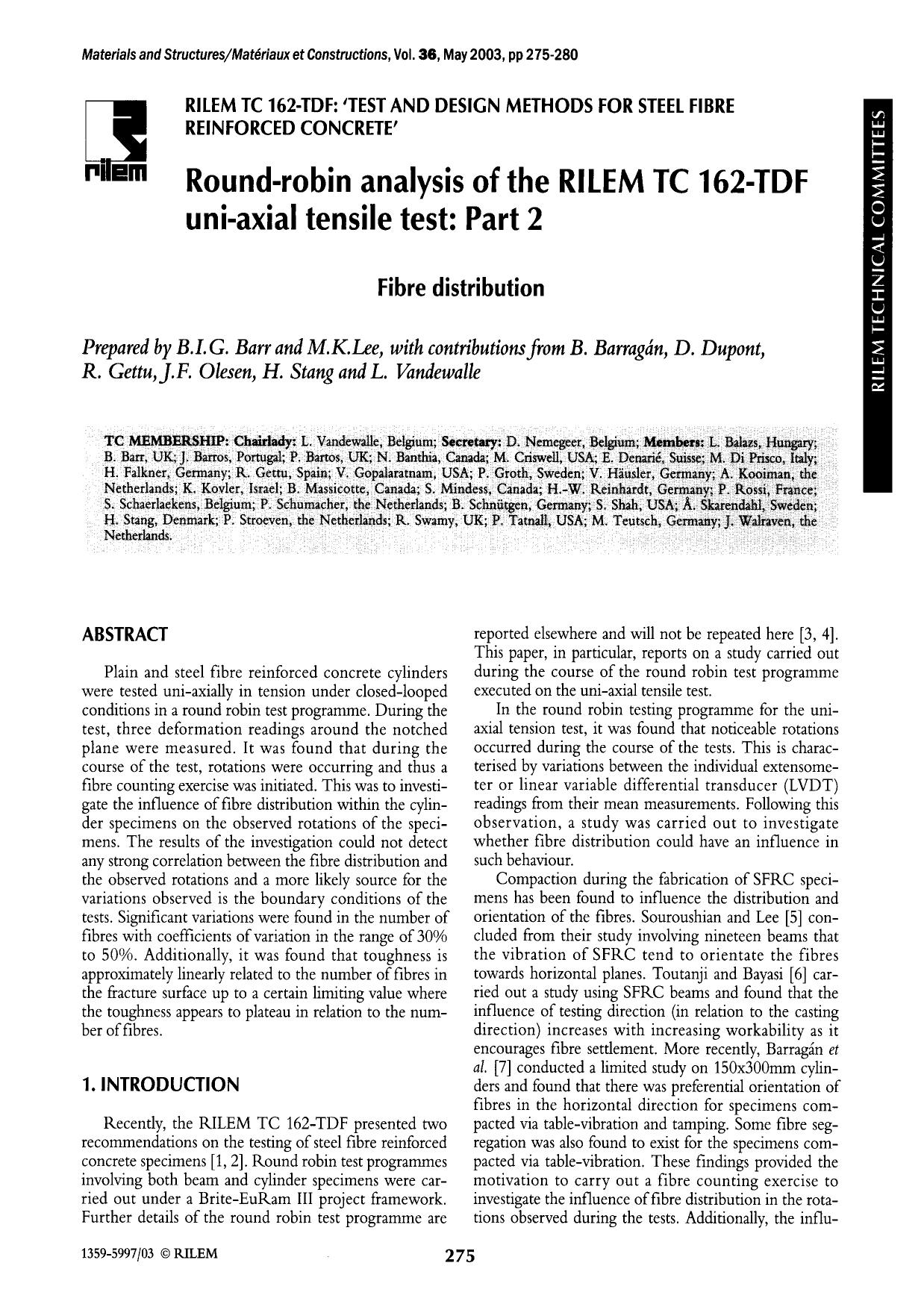 Round-robin analysis of the RILEM TC 162-TDF uni-axial tensile test: Part 2 by Unknown