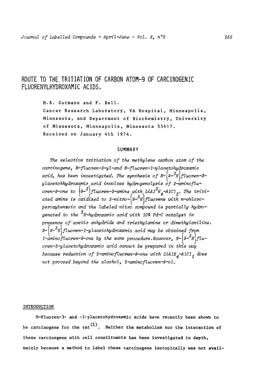 Route to the tritiation of carbon atom-9 of carcinogenic fluorenylhydroxamic acids by Unknown
