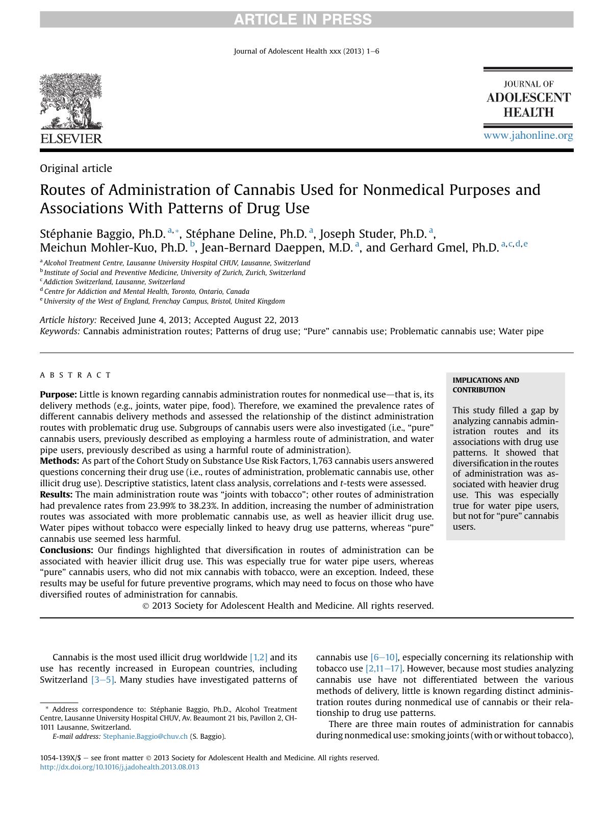 Routes of Administration of Cannabis Used for Nonmedical Purposes and Associations With Patterns of Drug Use by unknow