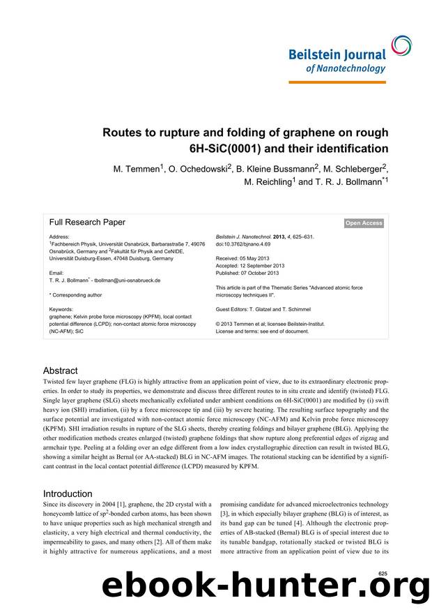 Routes to rupture and folding of graphene on rough 6H-SiC(0001) and their identification by M. Temmen O. Ochedowski B. Kleine Bussmann M. Schleberger M. Reichling T. R. J. Bollmann