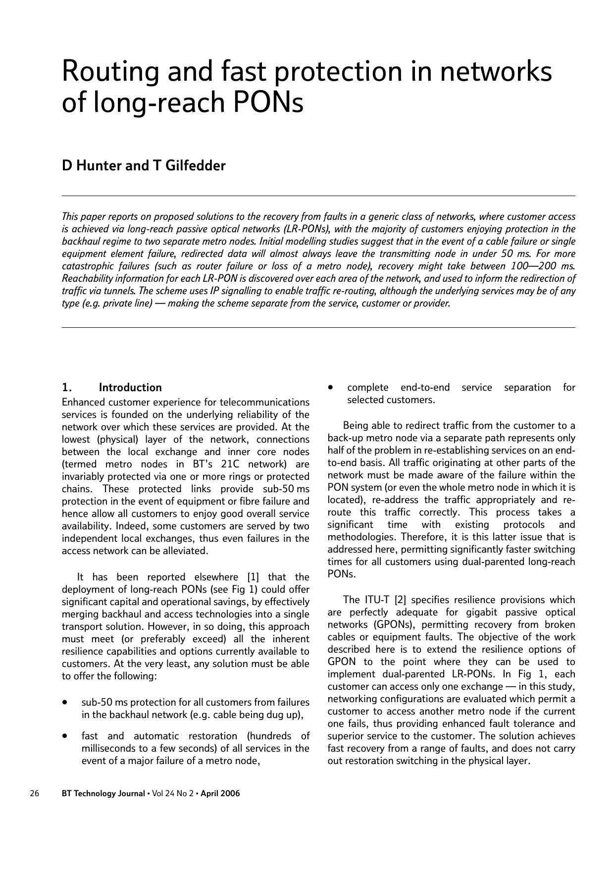 Routing and fast protection in networks of long-reach PONs by Unknown