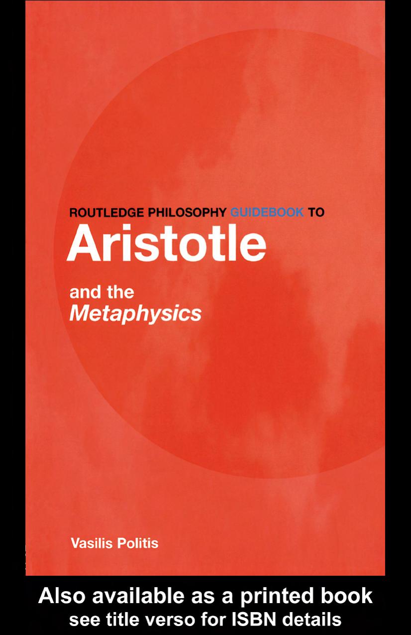 Routledge Philosophy Guide to Aristotle and the Metaphysics by Unknown