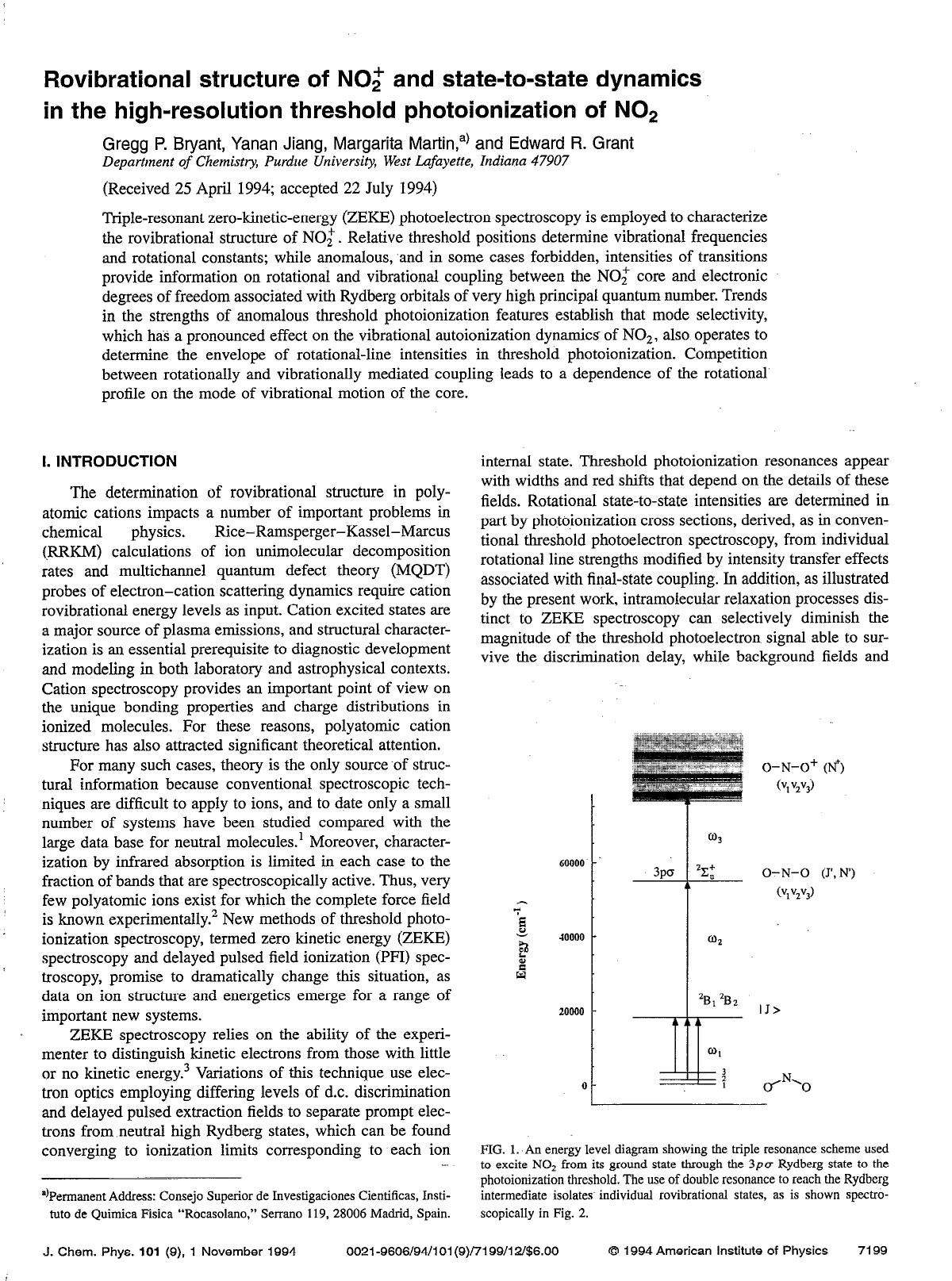 Rovibrational structure of NO+2 and state-to-state dynamics in the high-resolution threshold photoionization of NO2 by Gregg P. Bryant; Yanan Jiang; Margarita Martin; Edward R. Grant
