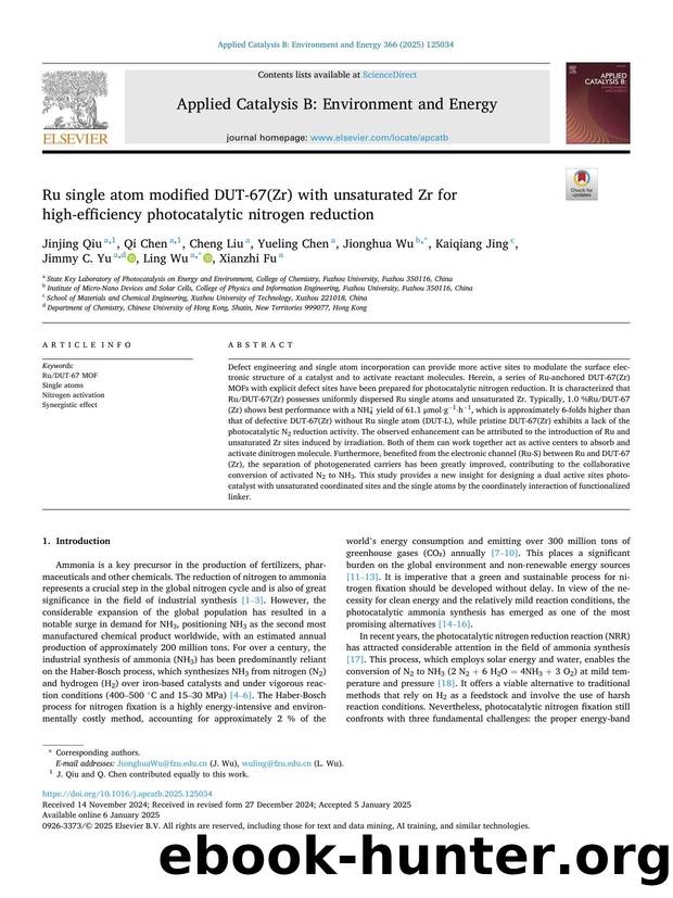 Ru single atom modified DUT-67(Zr) with unsaturated Zr for high-efficiency photocatalytic nitrogen reduction by unknow