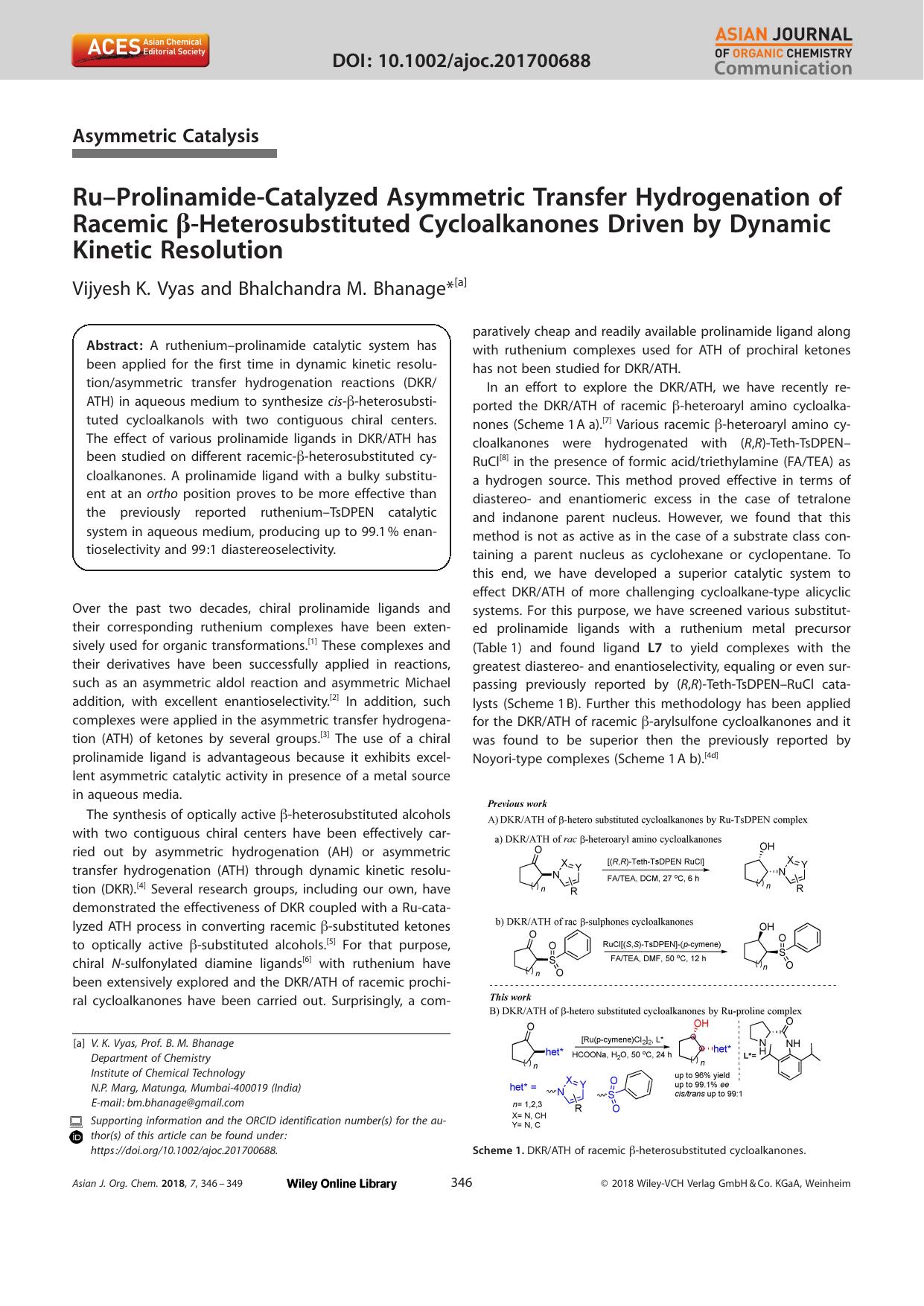 RuâProlinamideâCatalyzed Asymmetric Transfer Hydrogenation of Racemic Î²âHeterosubstituted Cycloalkanones Driven by Dynamic Kinetic Resolution by Unknown