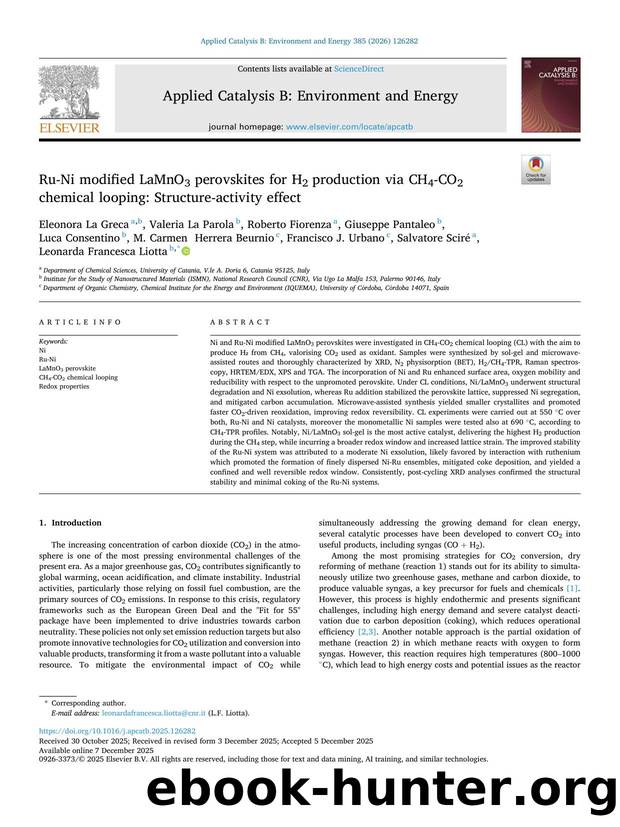 Ru-Ni modified LaMnO3 perovskites for H2 production via CH4-CO2 chemical looping: Structure-activity effect by unknow