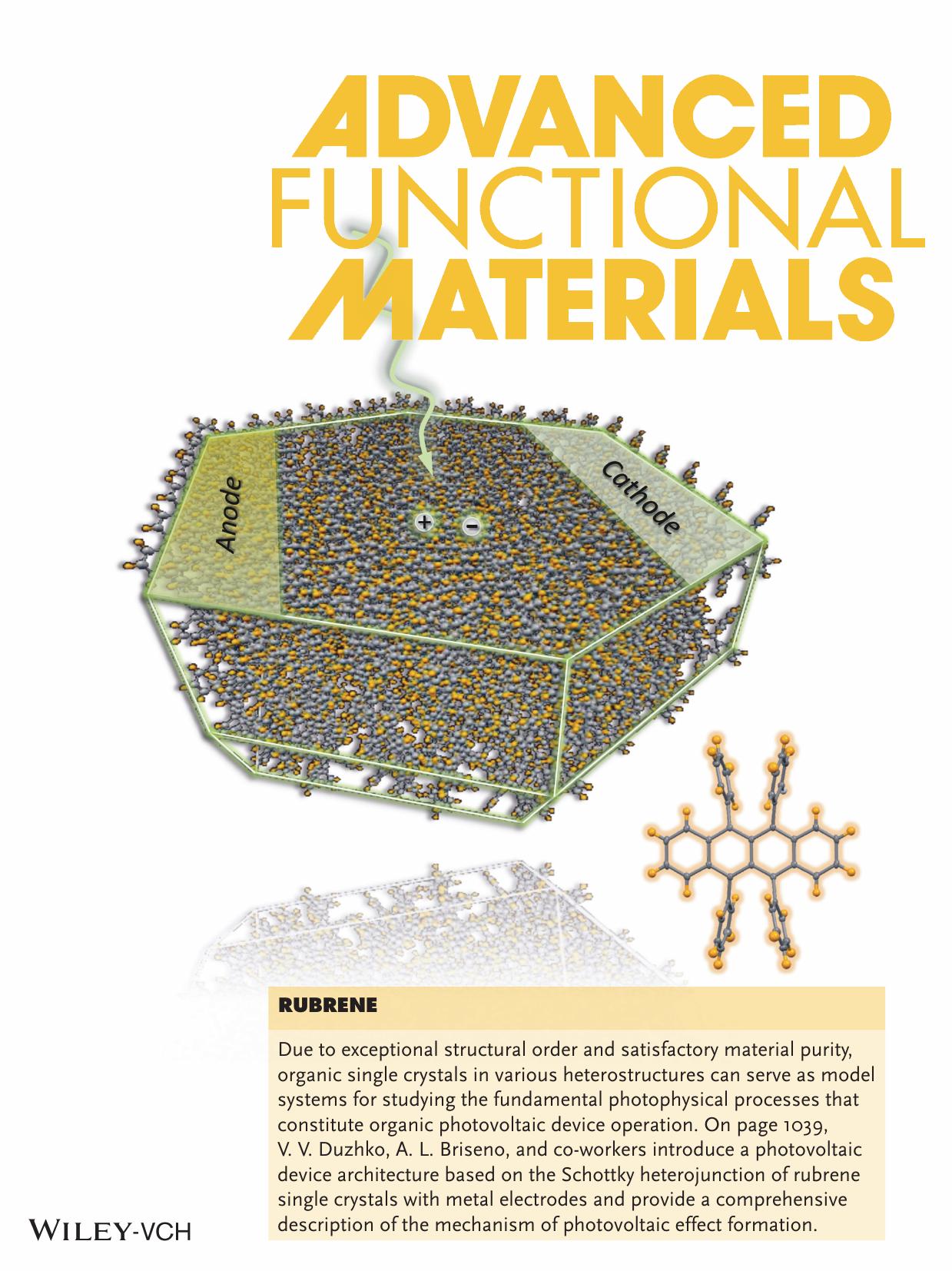 Rubrene: Photovoltaic Effect at the Schottky Interface with Organic Single Crystal Rubrene (Adv. Funct. Mater. 82014) by Unknown