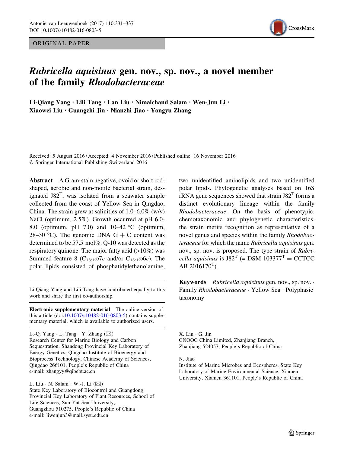 Rubricella aquisinus gen. nov., sp. nov., a novel member of the family Rhodobacteraceae by unknow