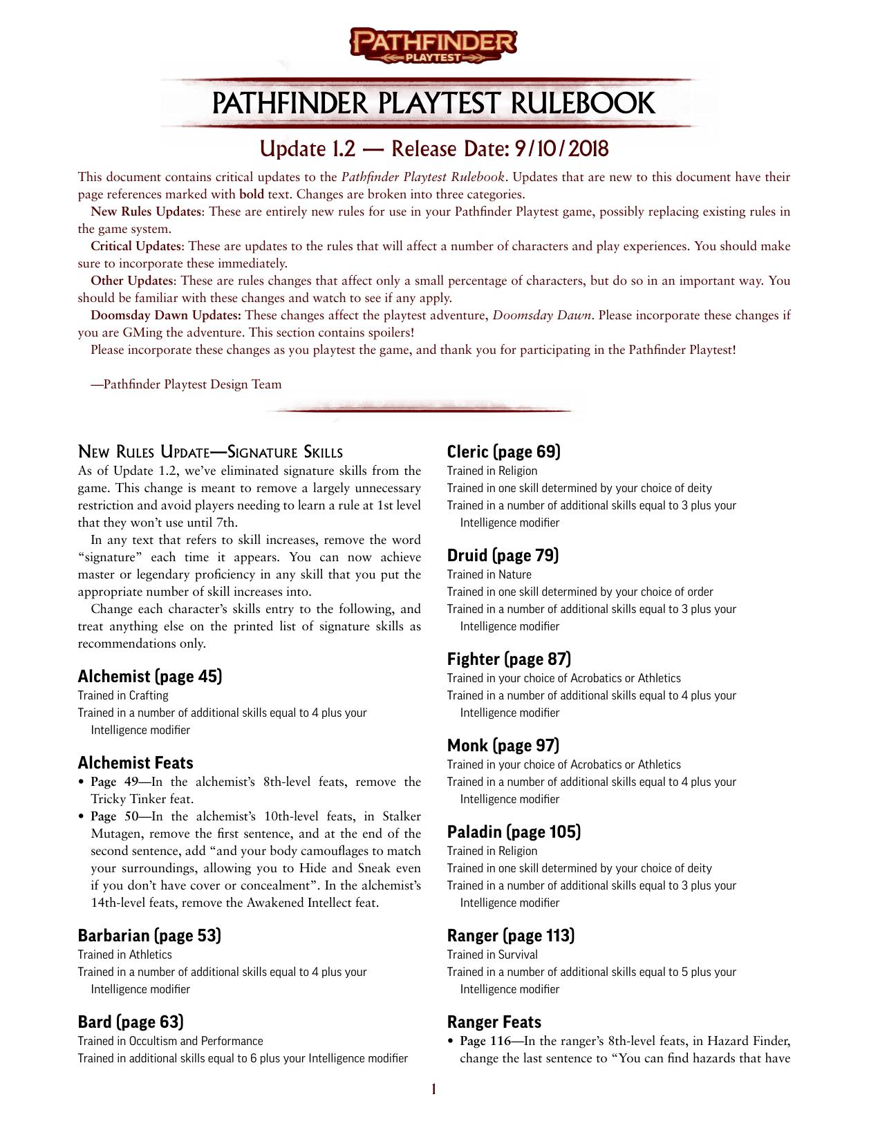 Rulebook, Update 1.2 by Unknown
