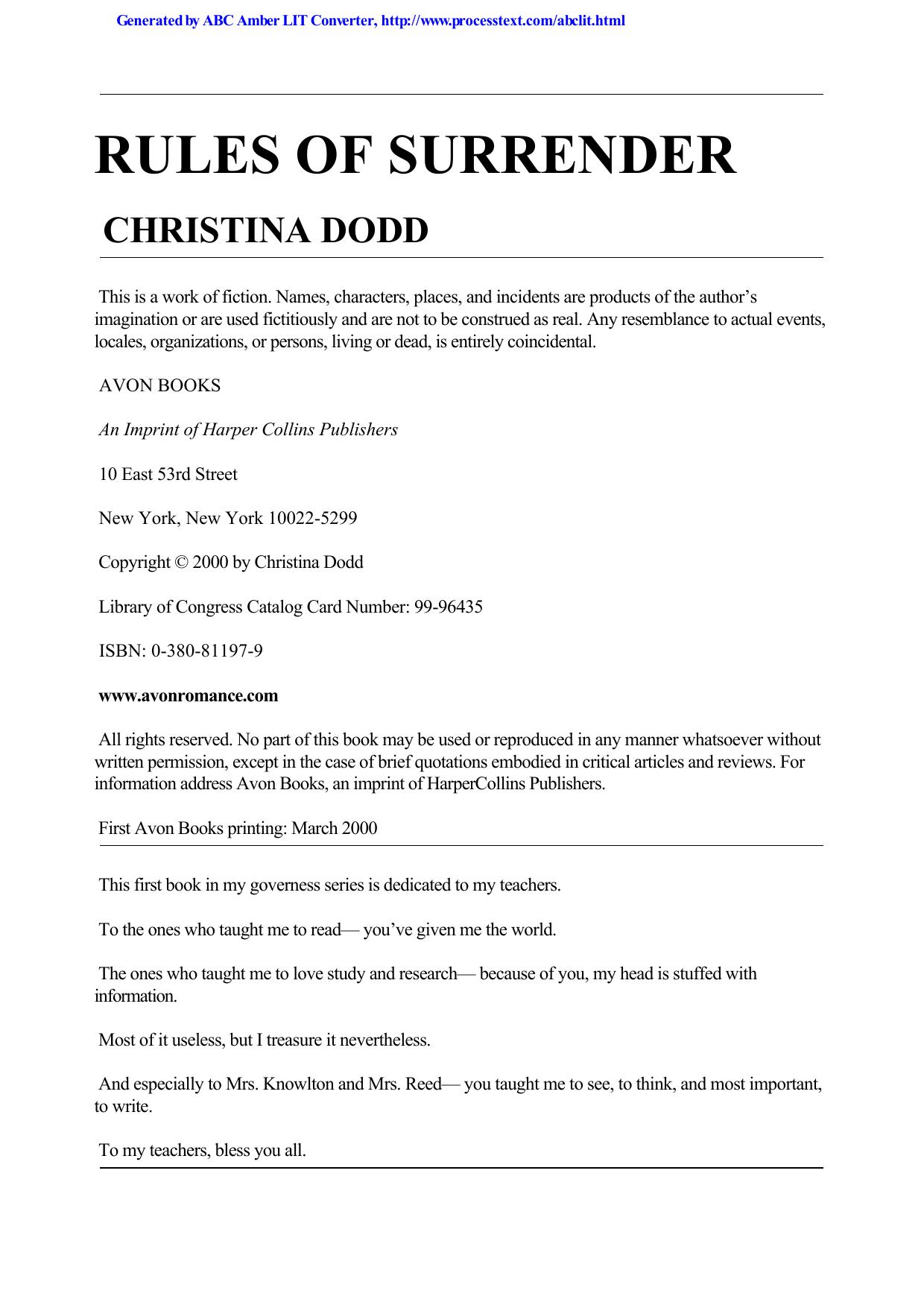 Rules of Surrender (Gov 1) by Christina Dodd