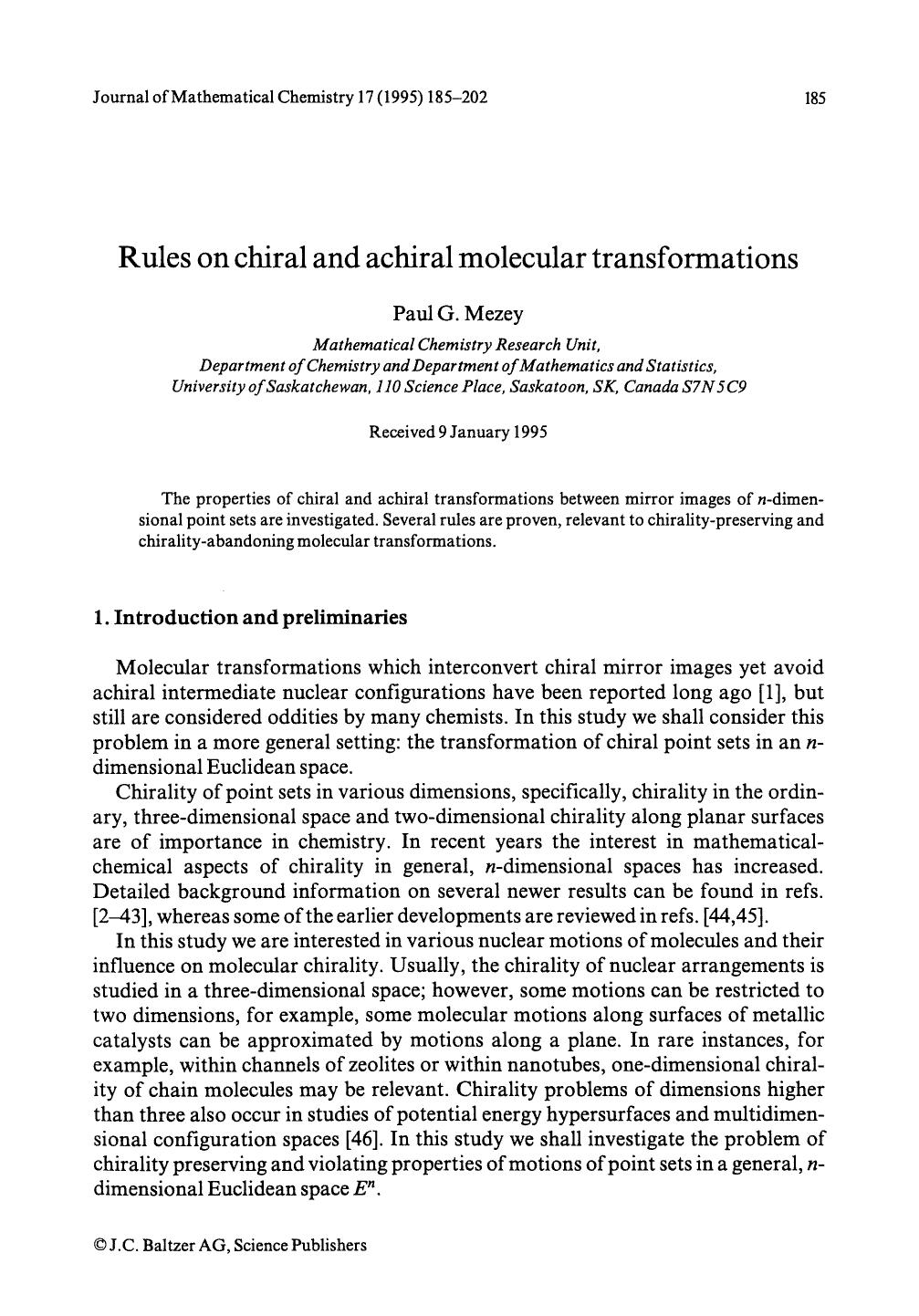 Rules on chiral and achiral molecular transformations by Unknown