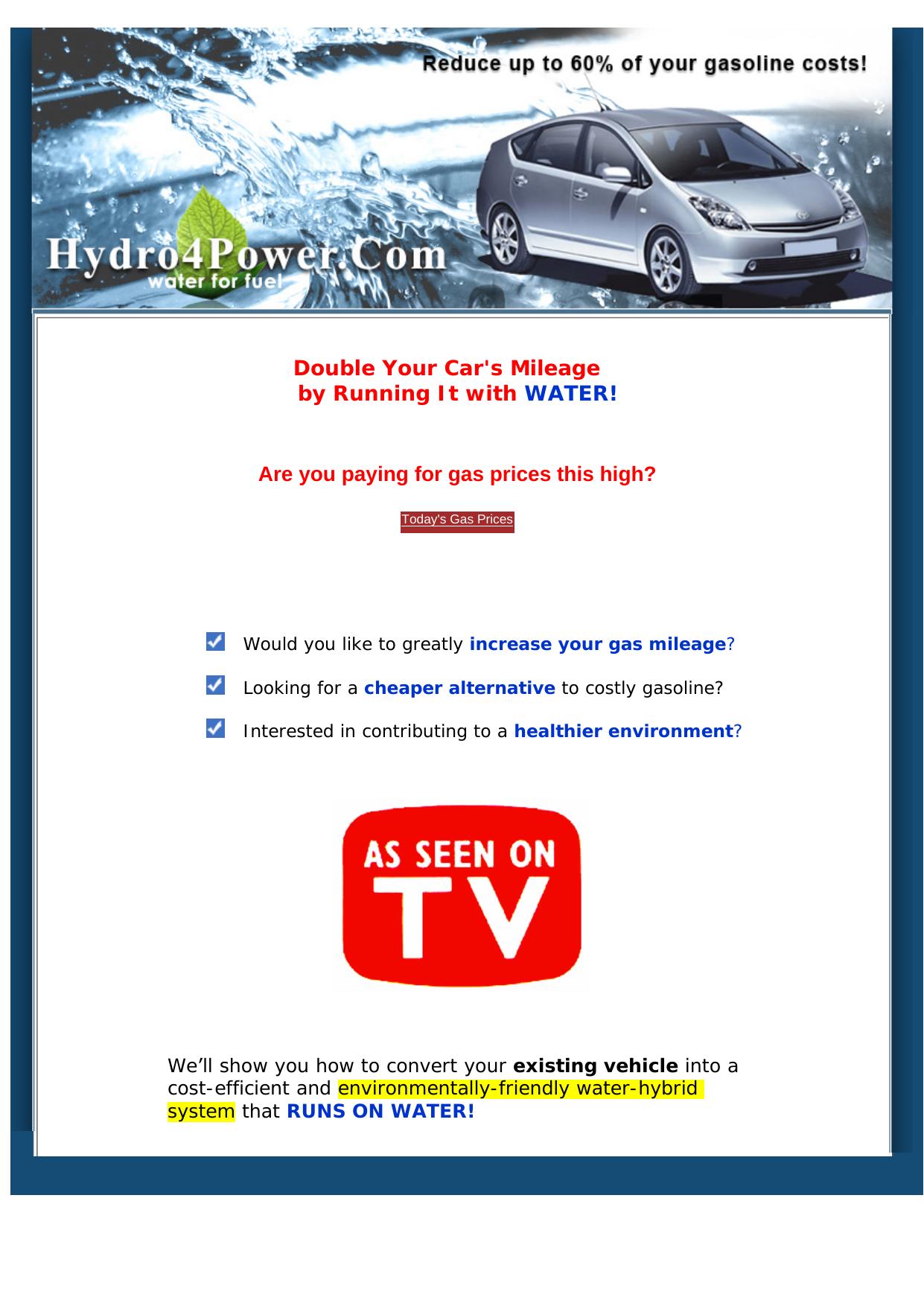 Run Your Car From Water - Double Your Mileage! Earn Big! by Best of Kuszter's Collection