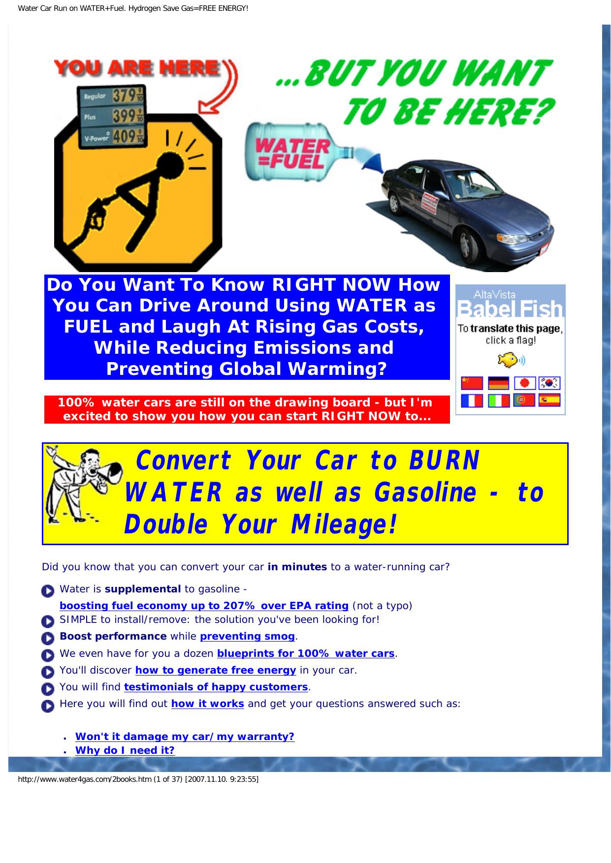 Run your car or vehicle on WATER - Manual on how to MINIMZE Gas usage for you engine by Kuszter's 'Best Of' Collection