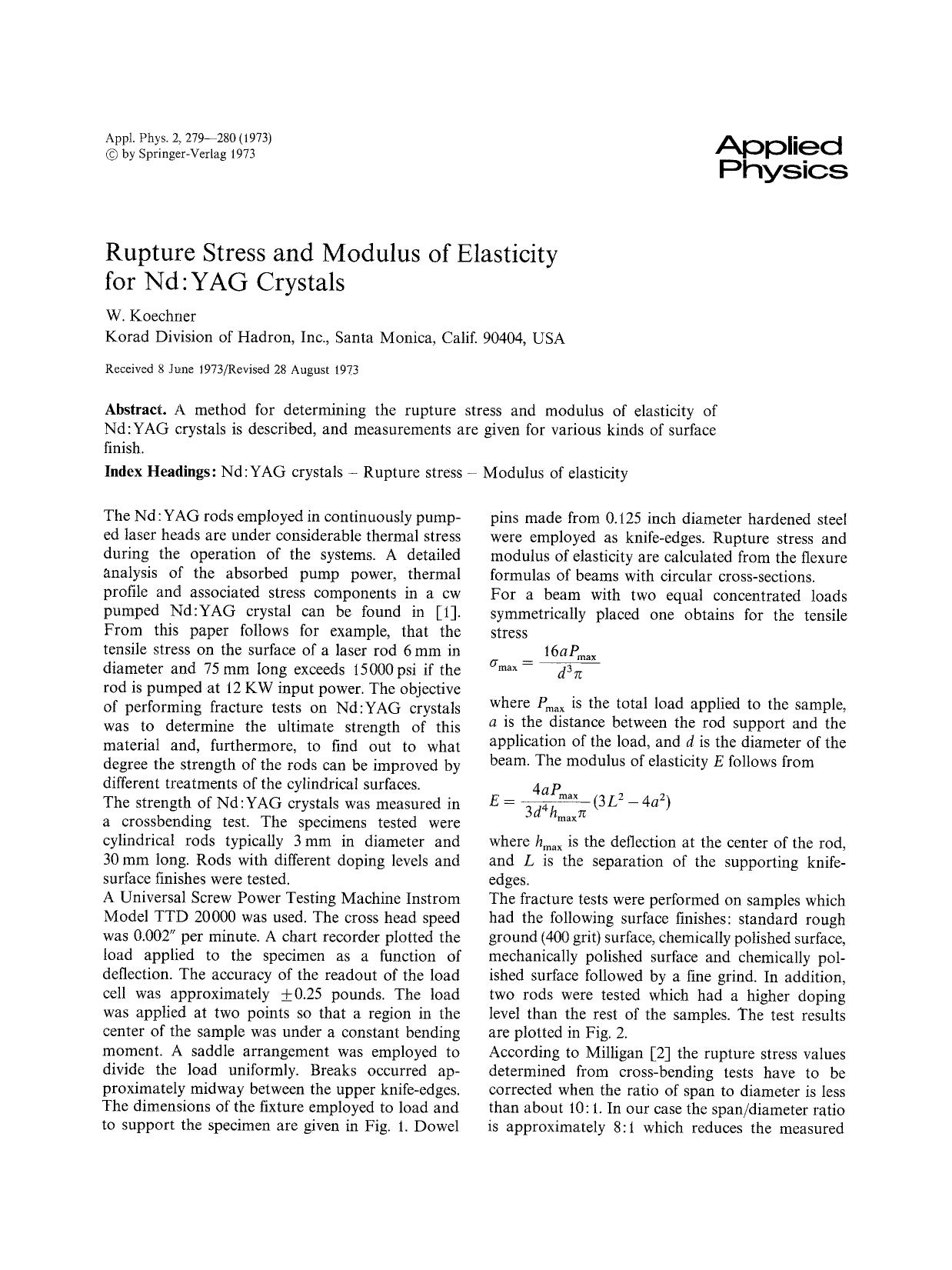 Rupture stress and modulus of elasticity for Nd:YAG crystals by Unknown