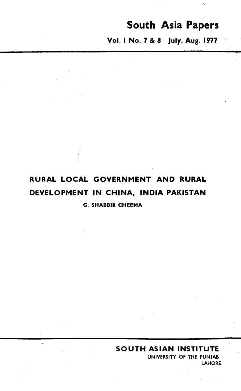 Rural Local Government And Rural Development In China, India Pakistan [1977] by G. Shabbir Cheema