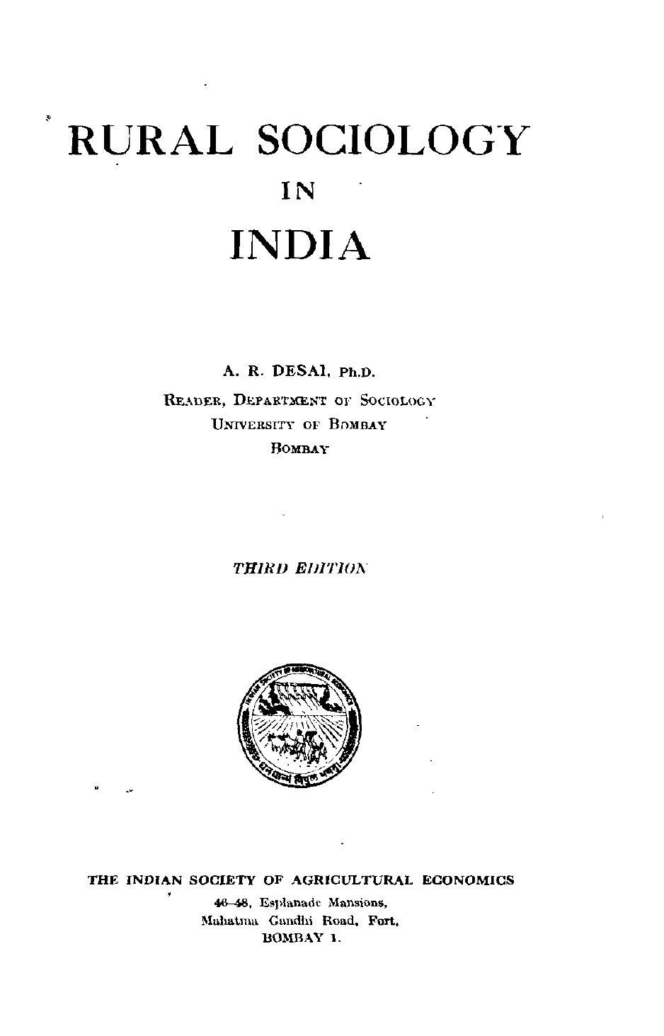 Rural sociology in India by Akshay Ramanlal Desai