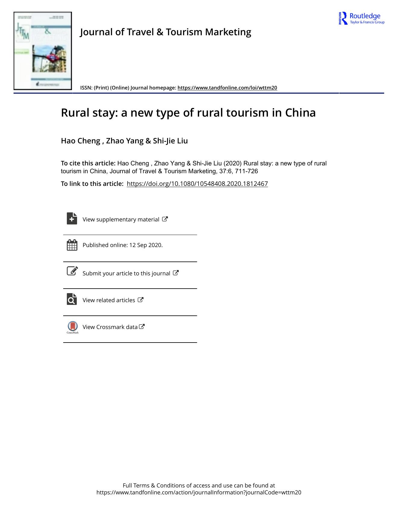 Rural stay: a new type of rural tourism in China by Hao Cheng & Zhao Yang & Shi-Jie Liu