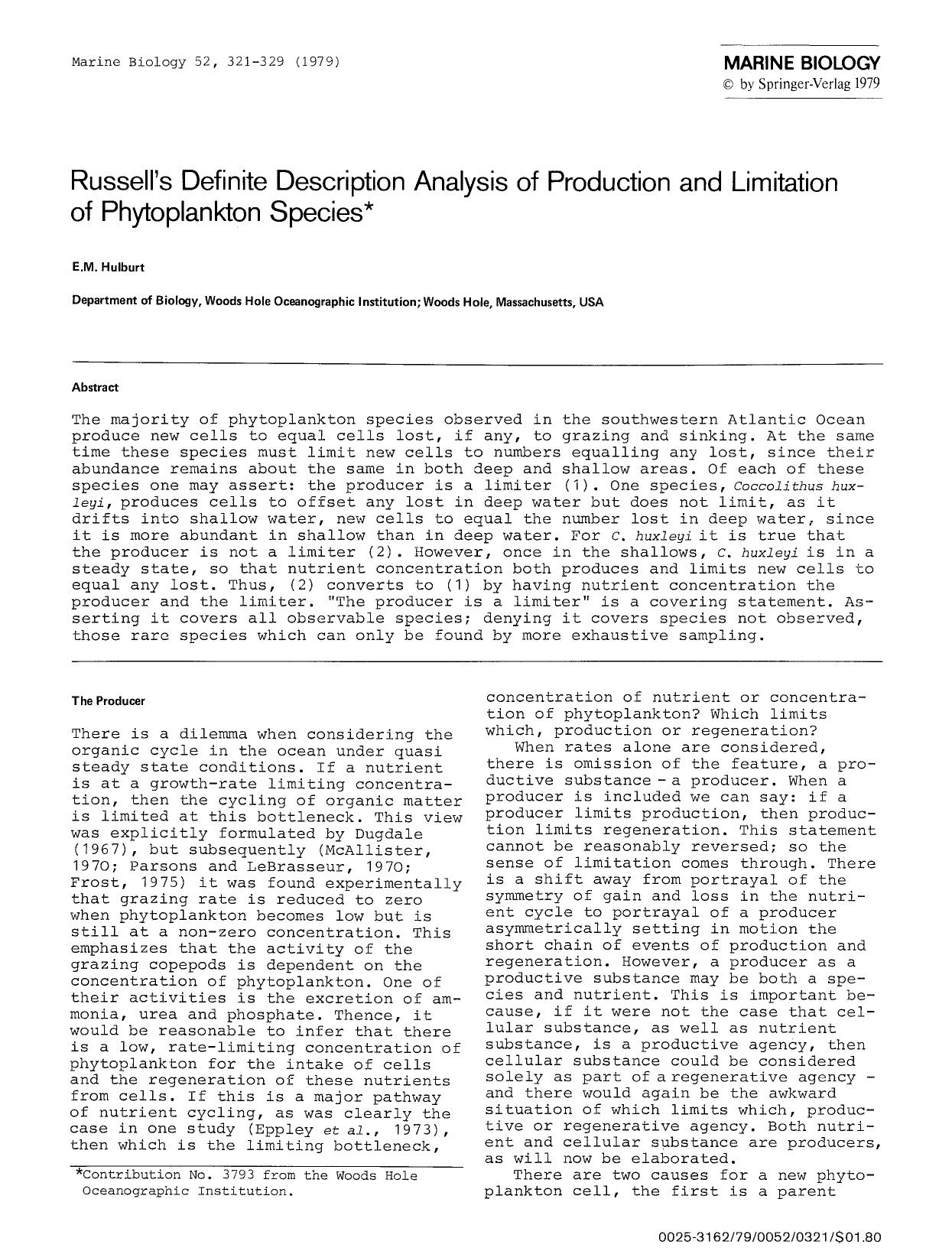 Russell's definite description analysis of production and limitation of phytoplankton species by Unknown