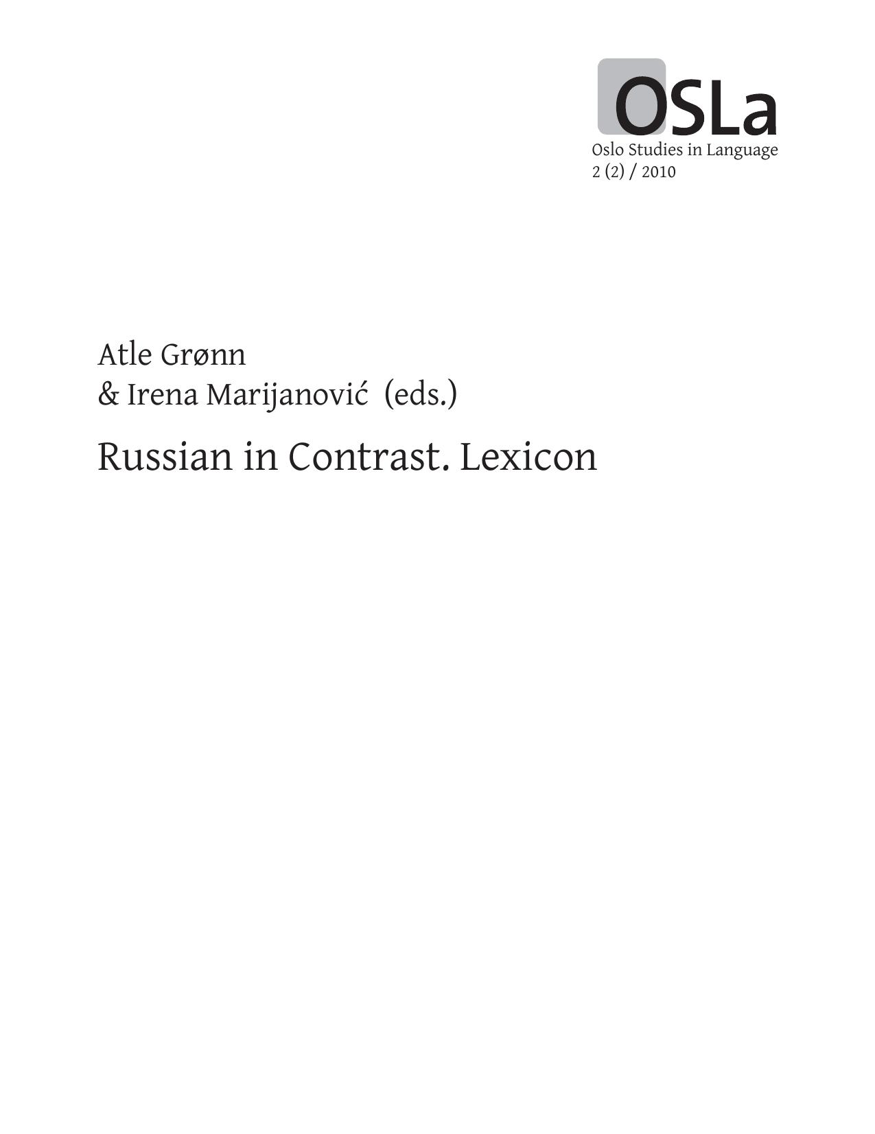 Russian in Contrast. Vol.2 by Grønn Atle Marijanovic Irena (Editors)