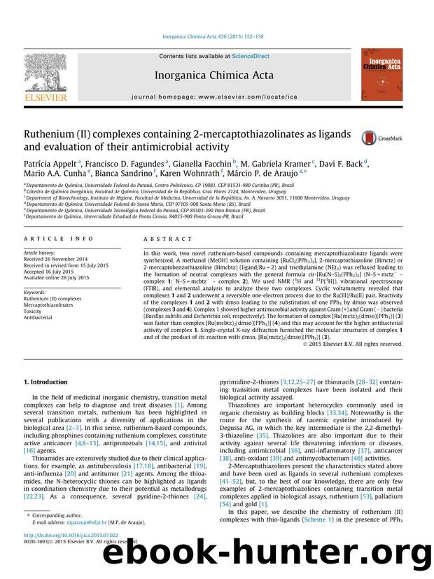 Ruthenium (II) complexes containing 2-mercaptothiazolinates as ligands and evaluation of their antimicrobial activity by unknow