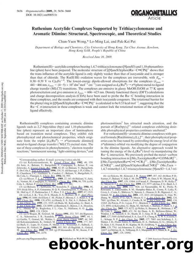 Ruthenium Acetylide Complexes Supported by Trithiacyclononane and Aromatic Diimine: Structural, Spectroscopic, and Theoretical Studies by Chun-Yuen Wong* Lo-Ming Lai & Pak-Kei Pat