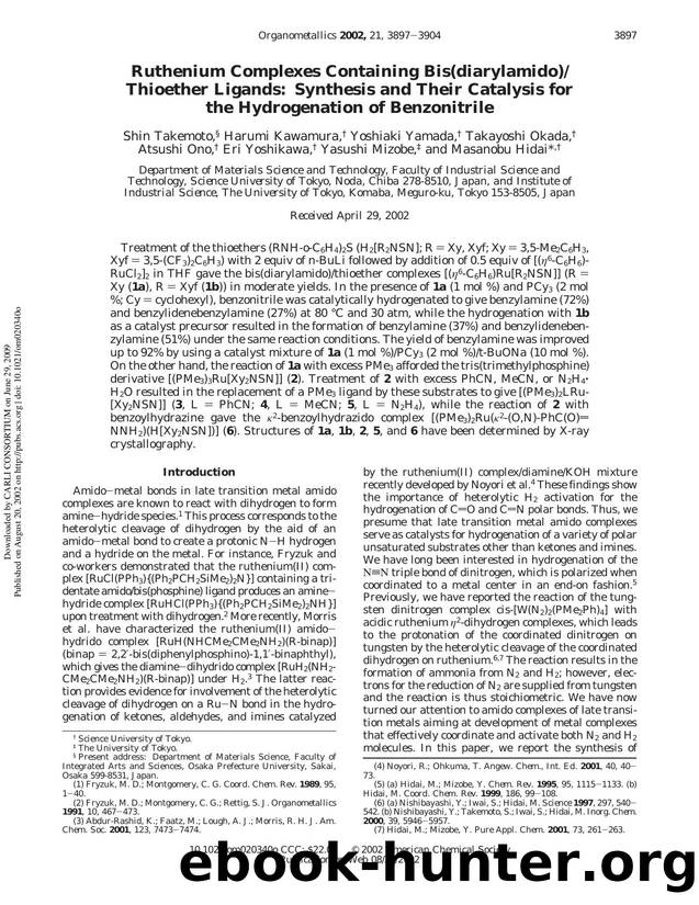 Ruthenium Complexes Containing Bis(diarylamido)Thioether Ligands: Synthesis and Their Catalysis for the Hydrogenation of Benzonitrile by unknow