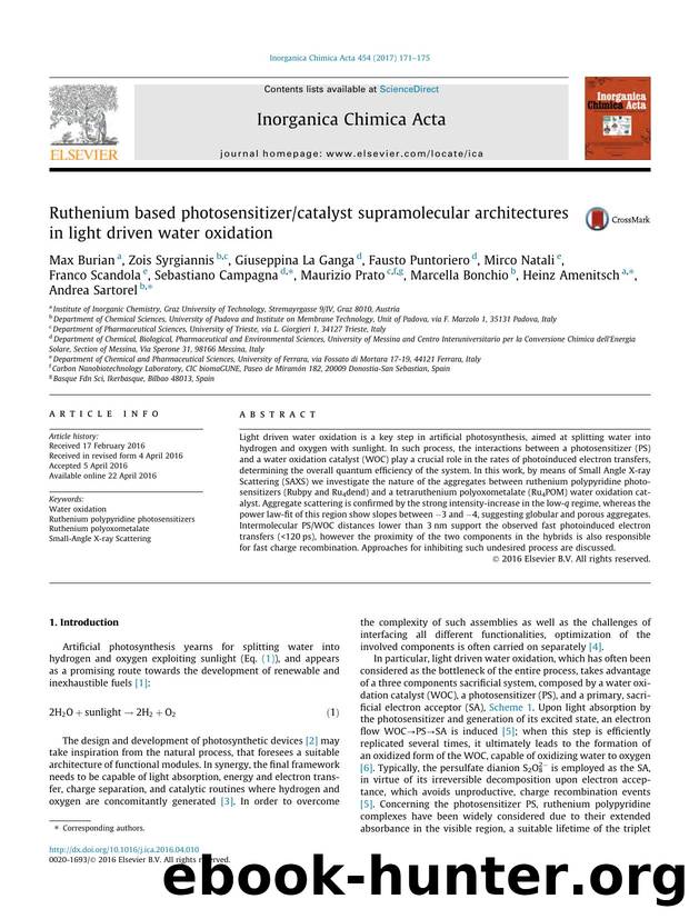 Ruthenium based photosensitizercatalyst supramolecular architectures in light driven water oxidation by unknow