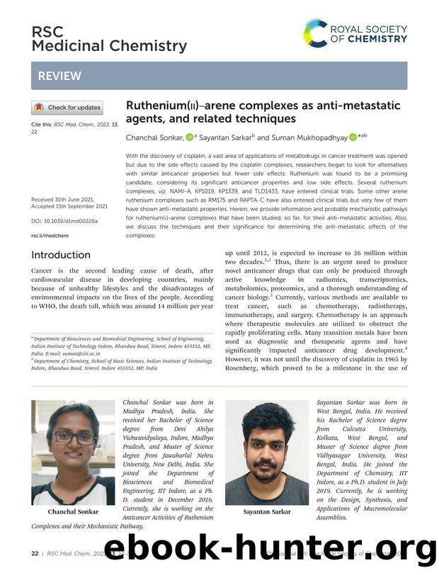 Ruthenium(ii)âarene complexes as anti-metastatic agents, and related techniques by Chanchal Sonkar & Sayantan Sarkar & Suman Mukhopadhyay