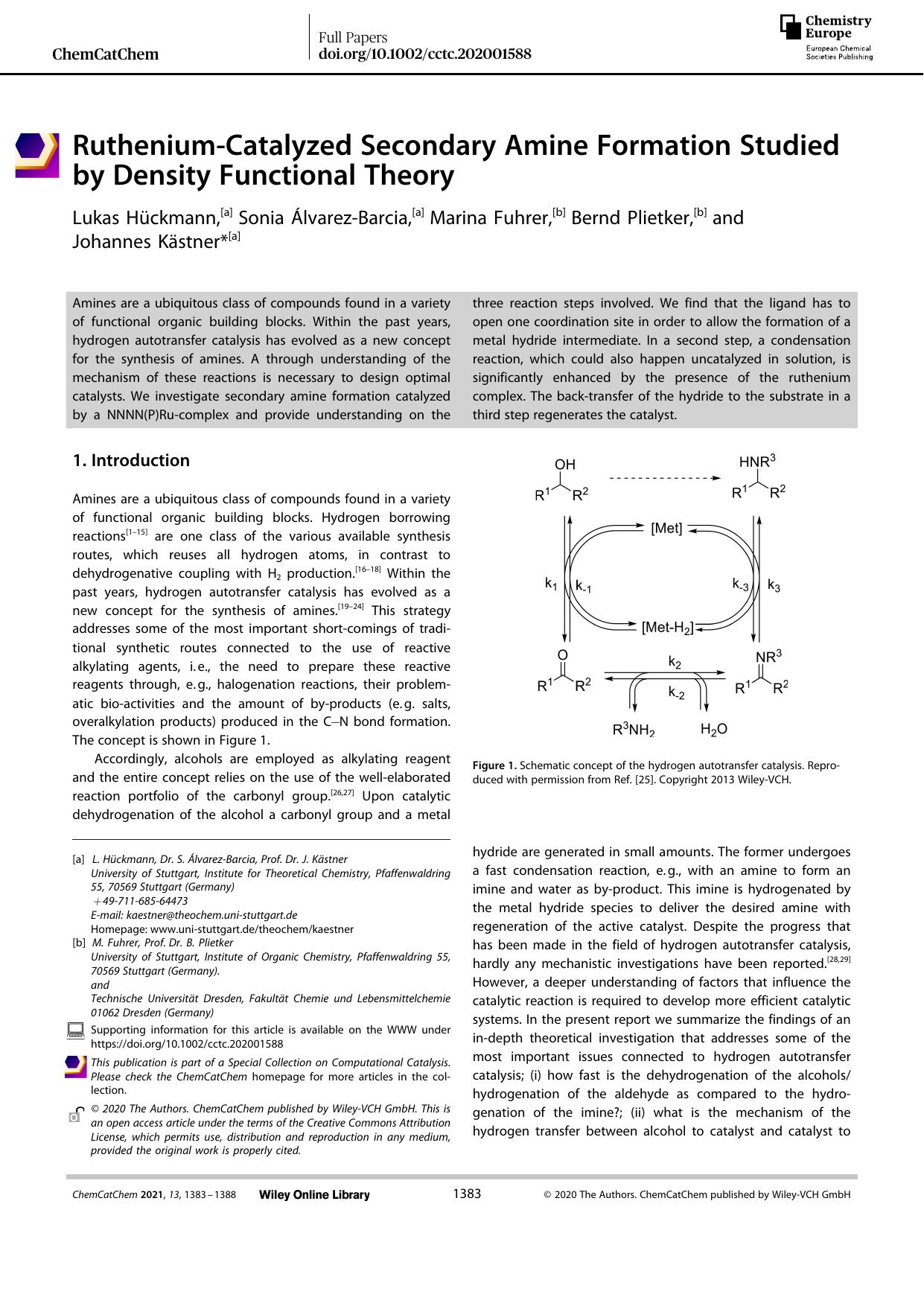RutheniumâCatalyzed Secondary Amine Formation Studied by Density Functional Theory by Unknown
