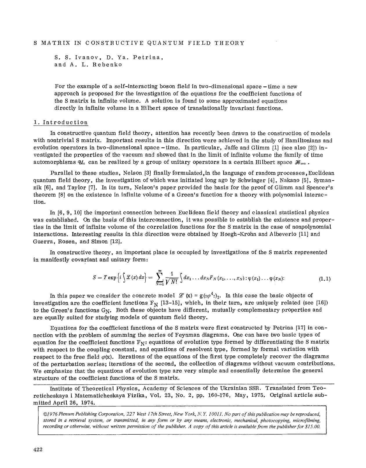 S matrix in constructive quantum field theory by Unknown