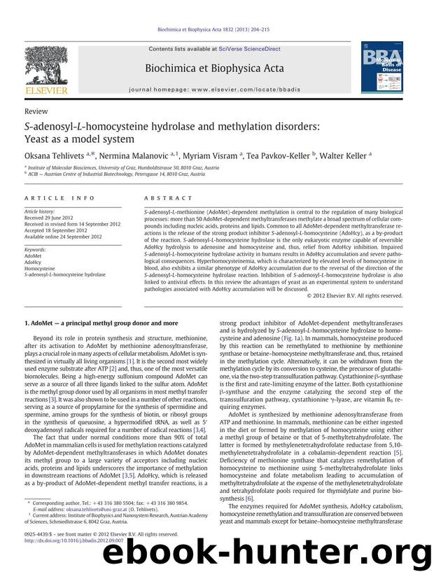 S-adenosyl-L-homocysteine hydrolase and methylation disorders: Yeast as a model system by Oksana Tehlivets & Nermina Malanovic & Myriam Visram & Tea Pavkov-Keller & Walter Keller