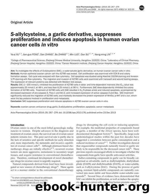 S-allylcysteine, a garlic derivative, suppresses proliferation and induces apoptosis in human ovarian cancer cells in vitro by Ya-si Xu & Jian-guo Feng & Dan Zhang & Bo Zhang & Min Luo & Dan Su & Neng-ming Lin