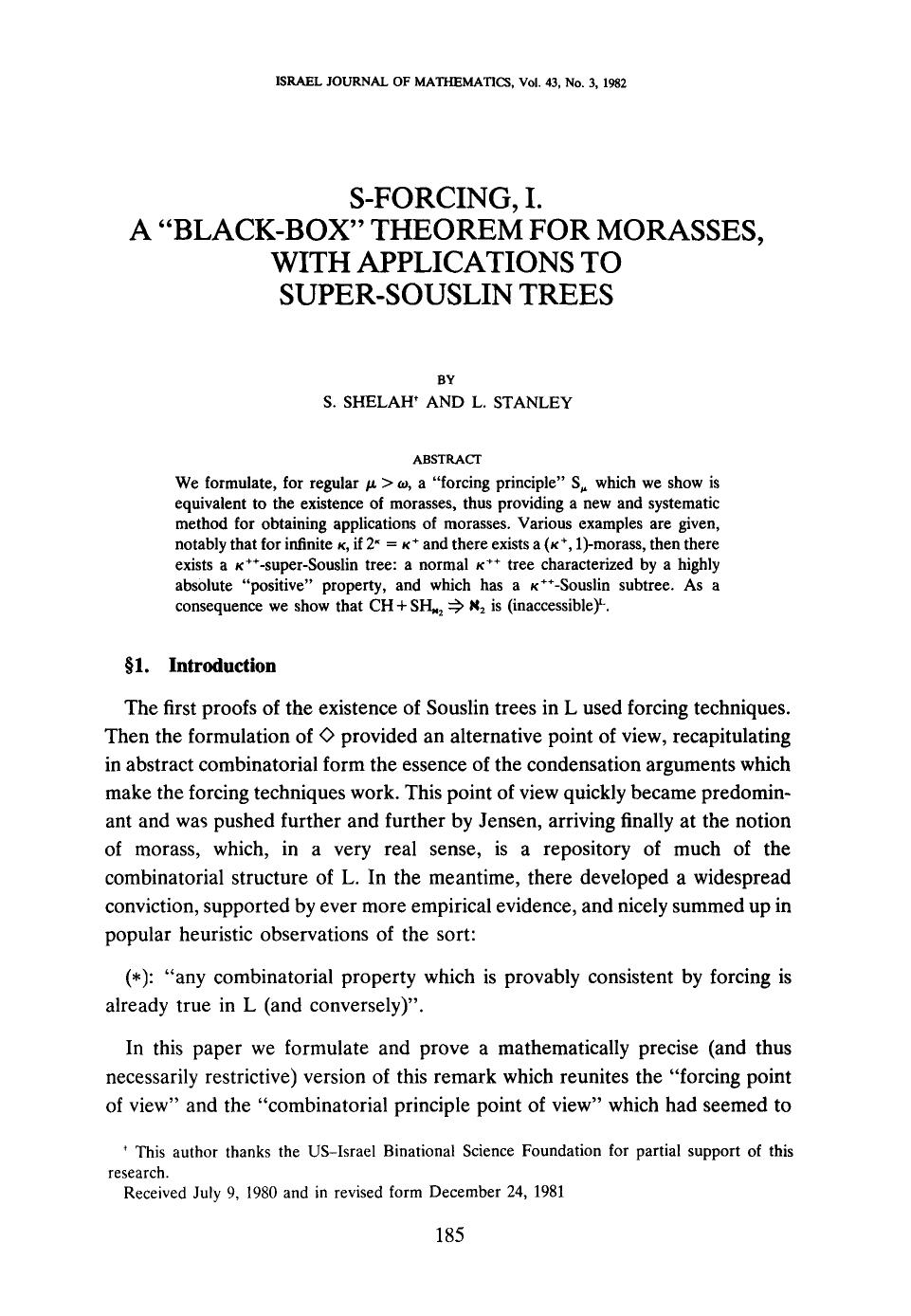 S-forcing, I. A “black-box” theorem for morasses, with applications to super-Souslin trees by Unknown