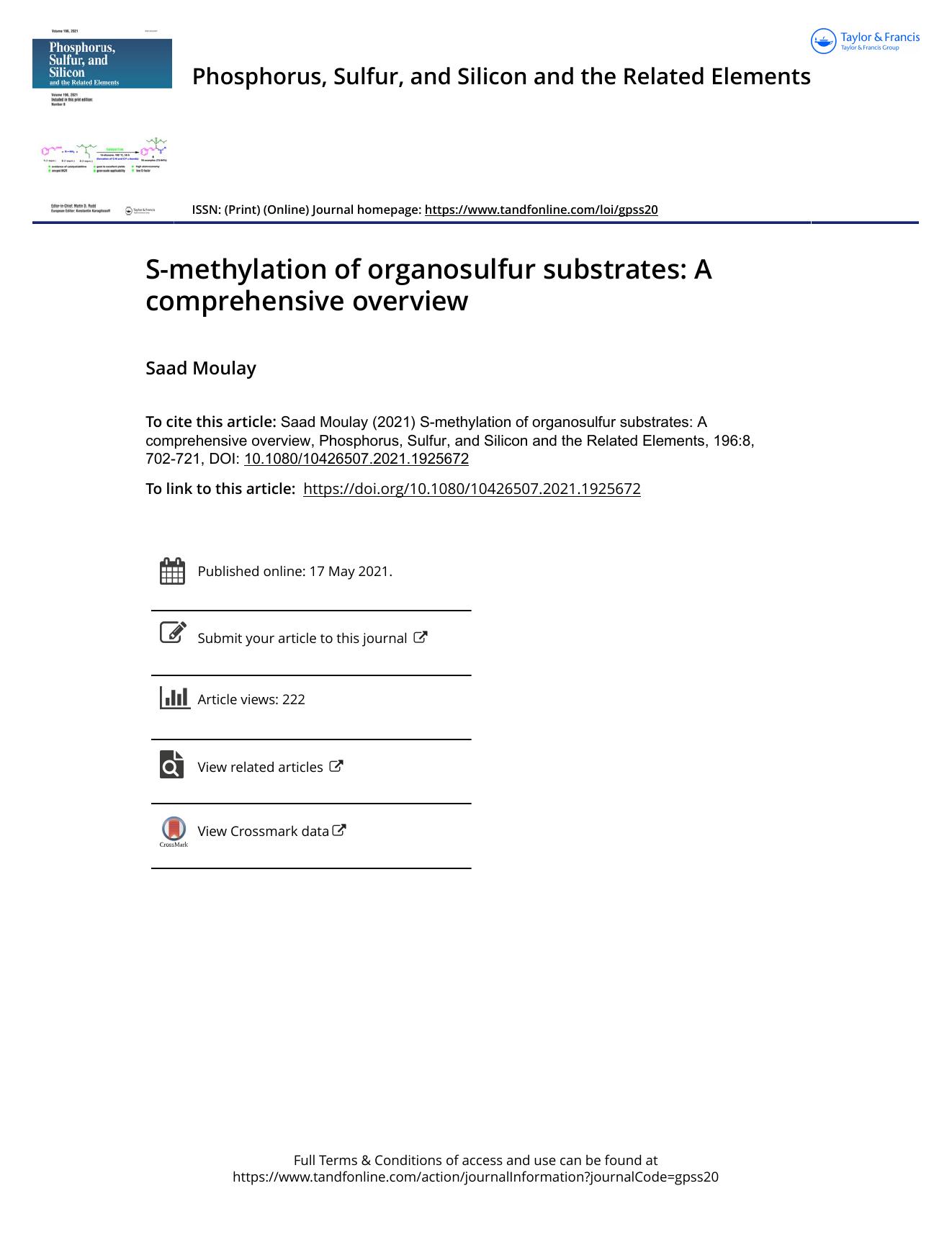 S-methylation of organosulfur substrates: A comprehensive overview by Moulay Saad