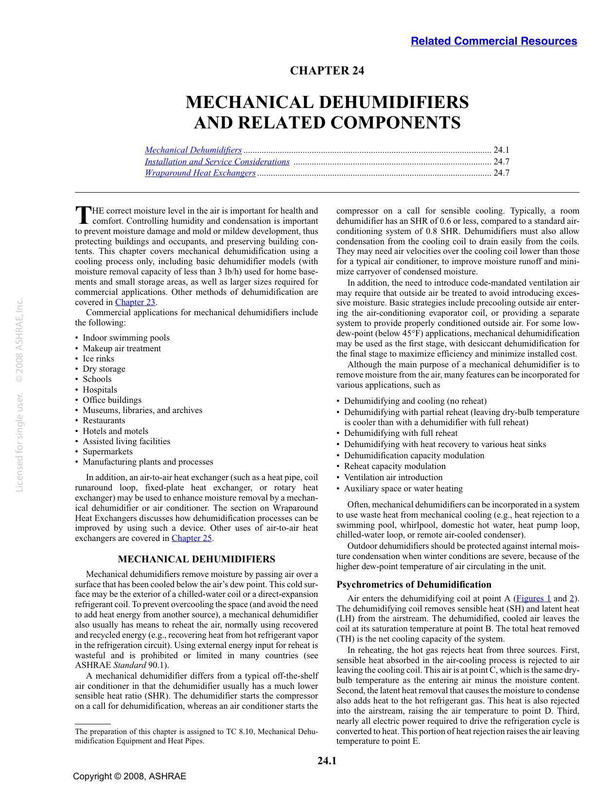 S24 I-P - Mechanical Dehumidifiers and Related Components (TC 8.10, Mechanical Dehumidification Equipment and Heat Pipes) by ASHRAE