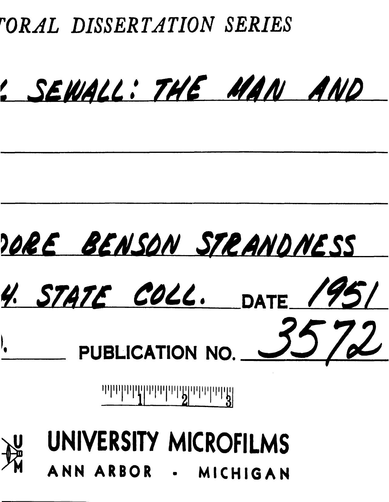 SAMUEL SEWALL: THE MAN AND HIS WORK by STRANDNESS THEODORE BENSON