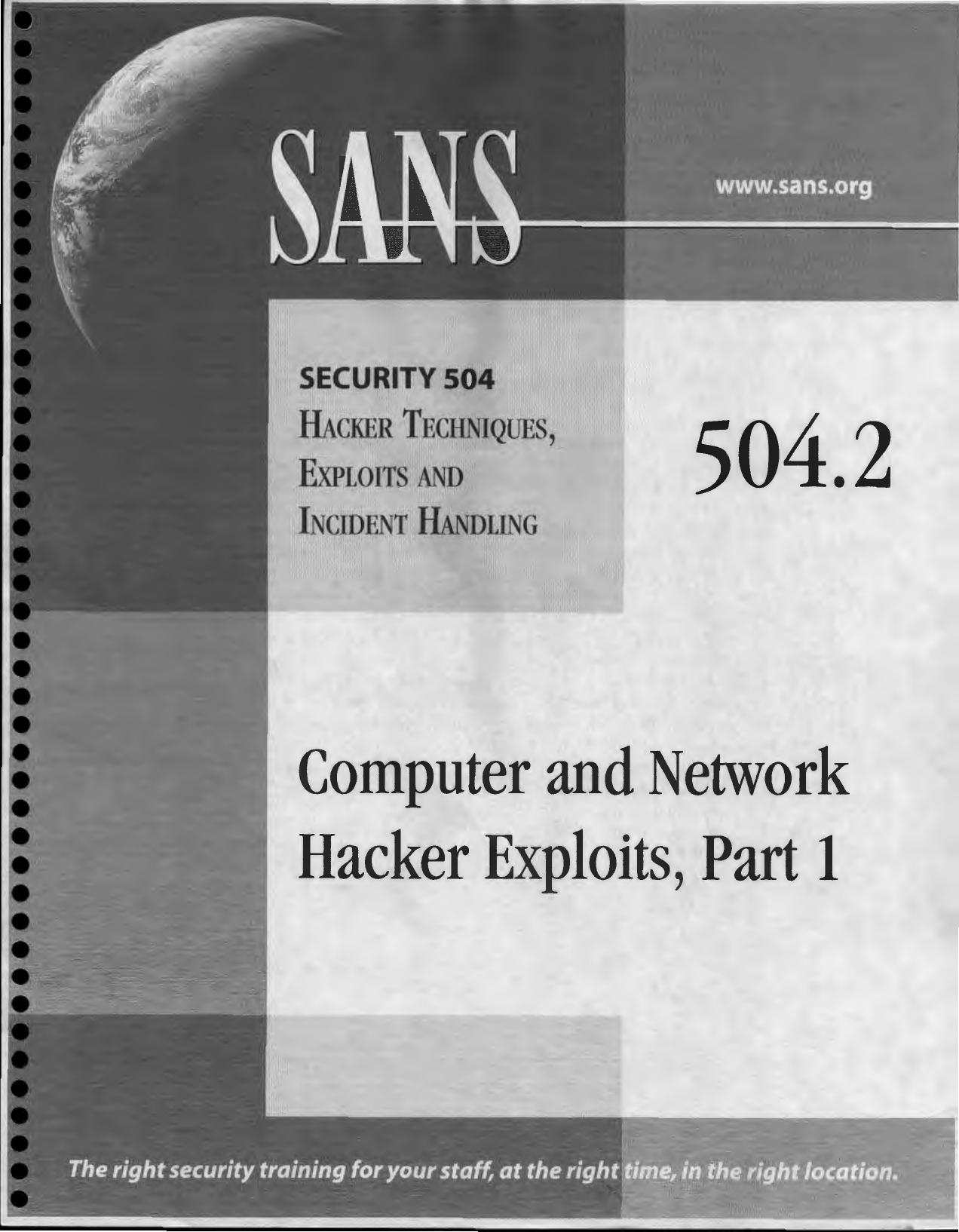 SANS Security 504.2 Computer & Network Hacker Exploits (1) (2010) by Unknown