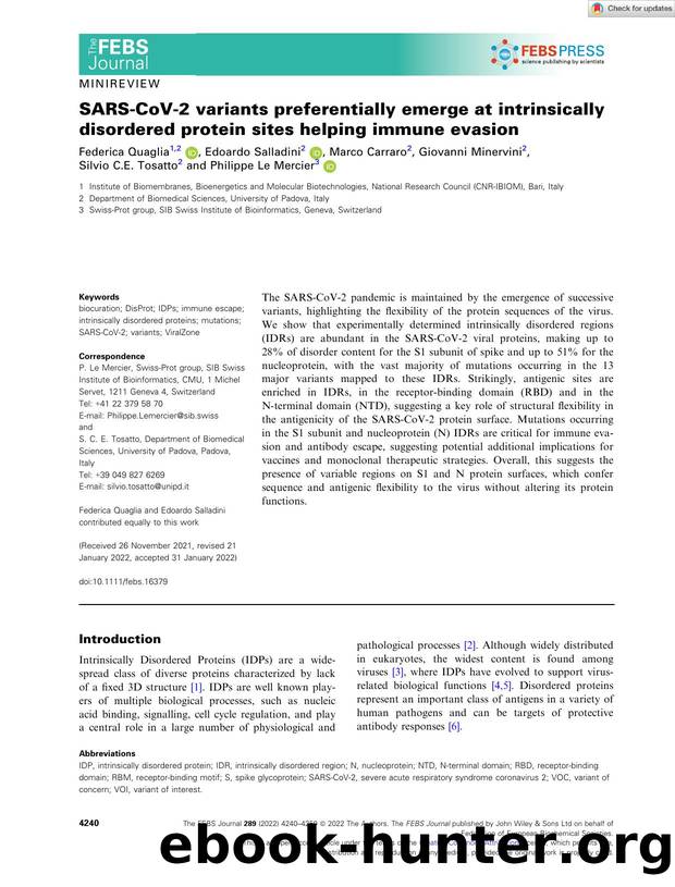 SARSâCoVâ2 variants preferentially emerge at intrinsically disordered protein sites helping immune evasion by Unknown