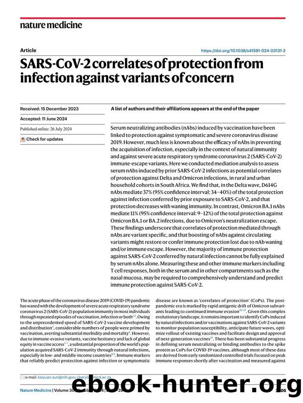 SARS-CoV-2 correlates of protection from infection against variants of concern by unknow