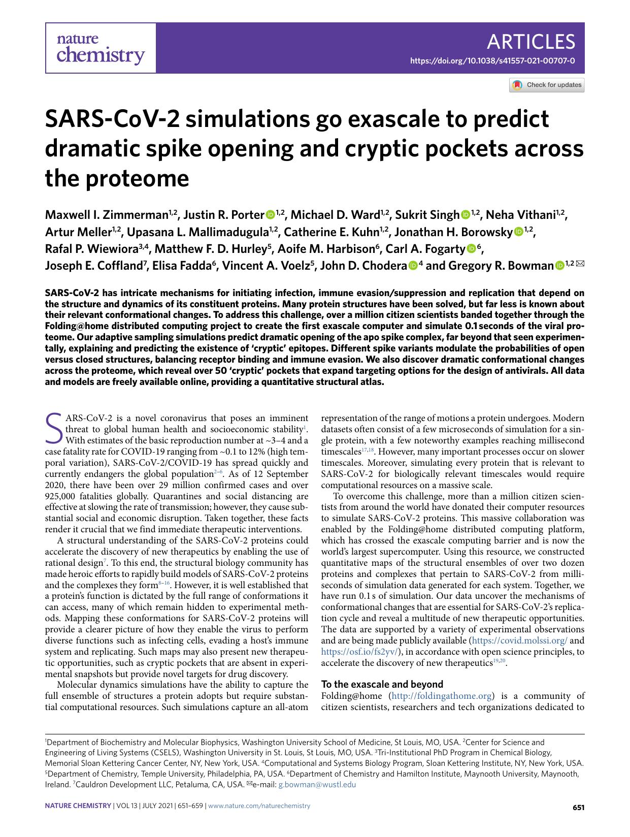 SARS-CoV-2 simulations go exascale to predict dramatic spike opening and cryptic pockets across the proteome by unknow