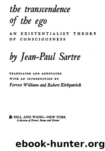 SARTRE, Jean-Paul. The Transcendence of the Ego (Noonday Press) by Unknown