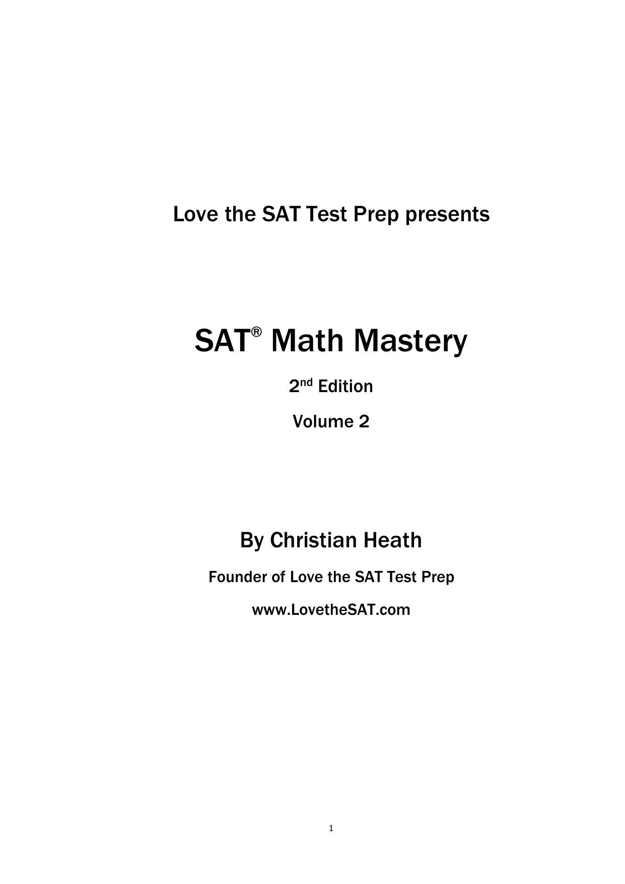 SAT Math Mastery: Advanced Algebra, Geometry and Statistics by Christian Heath