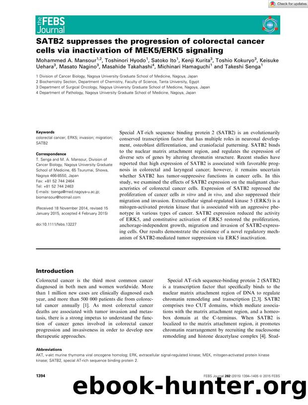 SATB2 suppresses the progression of colorectal cancer cells via inactivation of MEK5ERK5 signaling by Unknown