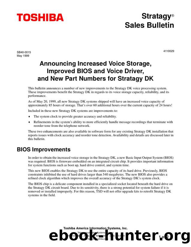SB40-0015 - Increased Voice Storage by Toshiba TSD